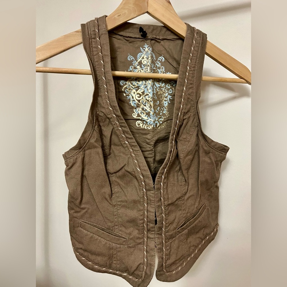 Guess Brown Vest with Embroidered Back Detail